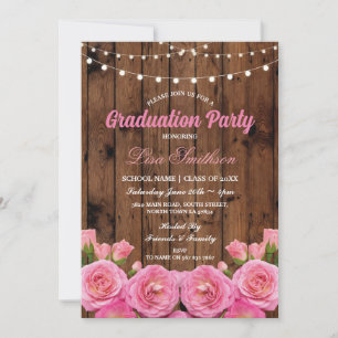 Flower Graduation Party Pink Wood Flowers Floral Invitation