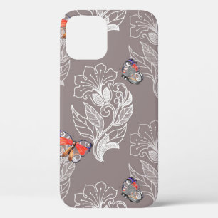 Flower graphic and butterfly, watercolor, pattern iPhone 12 case