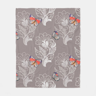 Flower graphic and butterfly, watercolor, pattern  fleece blanket