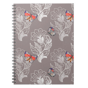 Flower graphic and butterfly, watercolor, pattern  notebook