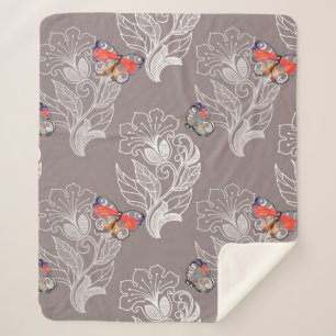 Flower graphic and butterfly, watercolor, pattern  sherpa blanket