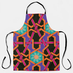 Flower green orange and purple Geometric ethnic na Apron