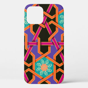 Flower green orange and purple Geometric ethnic na iPhone 12 Case