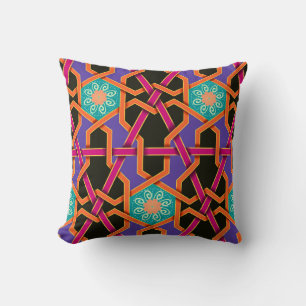 Flower green orange and purple Geometric ethnic na Cushion