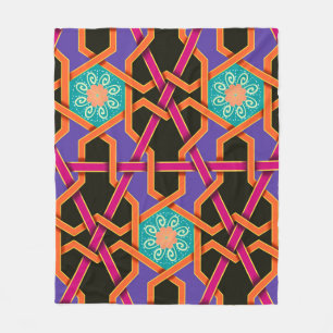 Flower green orange and purple Geometric ethnic na Fleece Blanket