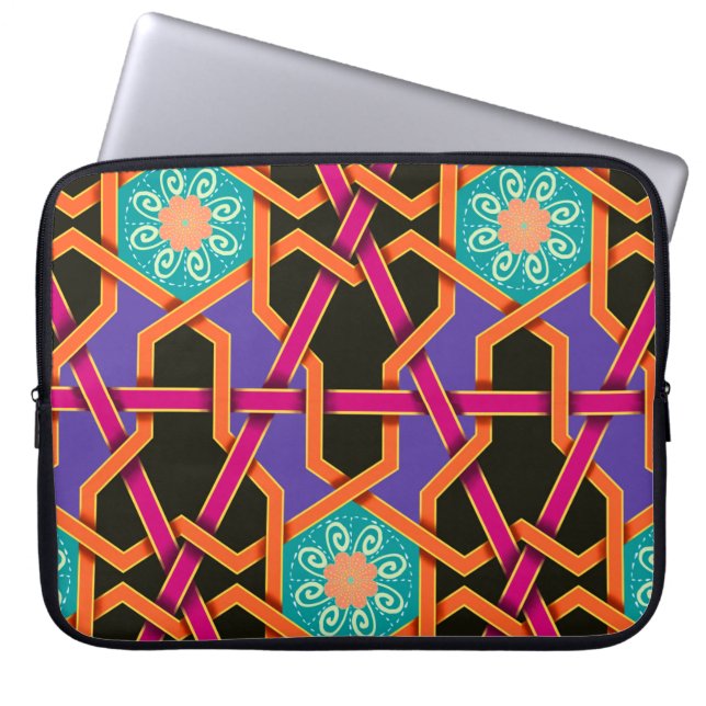 Flower green orange and purple Geometric ethnic na Laptop Sleeve (Front)