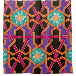 Flower green orange and purple Geometric ethnic na Shower Curtain
