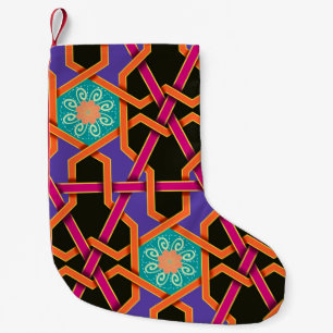 Flower green orange and purple Geometric ethnic na Small Christmas Stocking