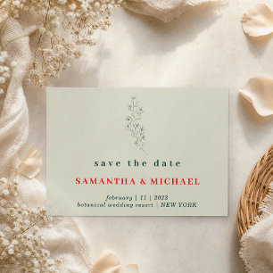 Flower Green Red Boho Rustic Save date Wedding Invitation