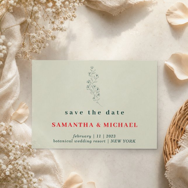 Flower Green Red Boho Rustic Save date Wedding Invitation (Creator Uploaded)
