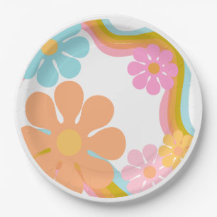 Flower Groovy Birthday Retro Party 70s Mod Party Paper Plate