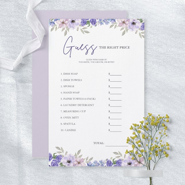 Flower Guess the Price Bridal Shower Game Card (Flower Guess the Price Bridal Shower Game Card)