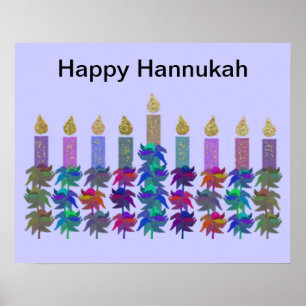 Flower Hannukah Menorah Print