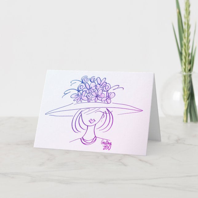 Flower Hat Lady - pink Thank You Card (Front)