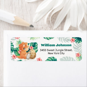 Flower Hatching Dino Baby Shower Return Address Label