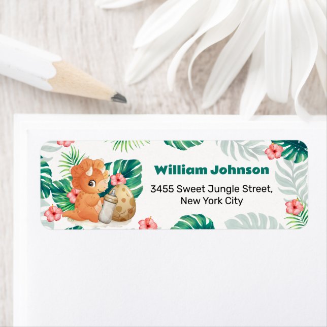 Flower Hatching Dino Baby Shower Return Address Label (Insitu)