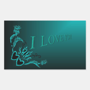 Flower Heart and Butterfly - I Love You Rectangular Sticker