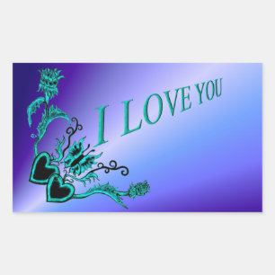 Flower Heart and Butterfly - I Love You Rectangular Sticker