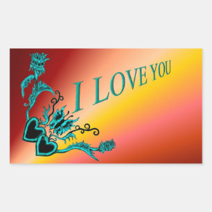Flower Heart and Butterfly - I Love You Rectangular Sticker