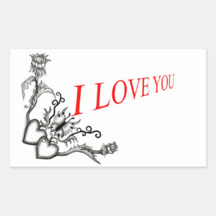 Flower Heart and Butterfly - I Love You Rectangular Sticker