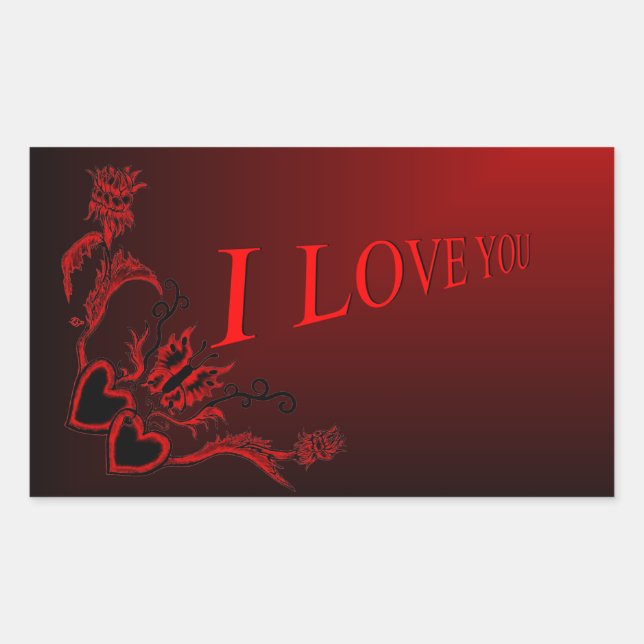 Flower Heart and Butterfly - I Love You Rectangular Sticker (Front)