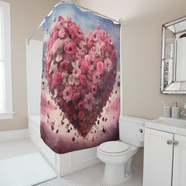 Flower Heart & Butterfly Shower Curtain (In Situ)