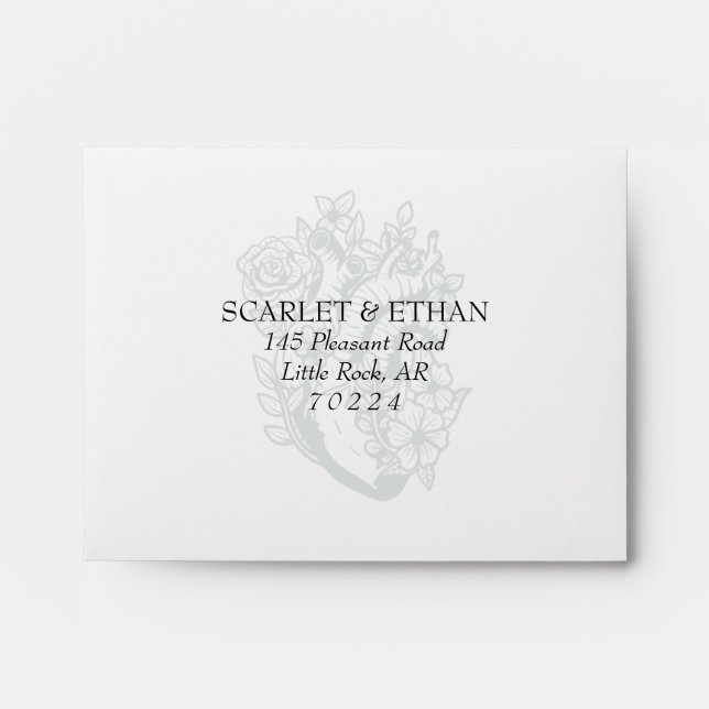 Flower Heart Gothic Spooky White Wedding RSVP Envelope (Front)