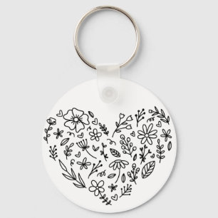 Flower Heart keychain, Flower, Wildflowers Botanic Key Ring