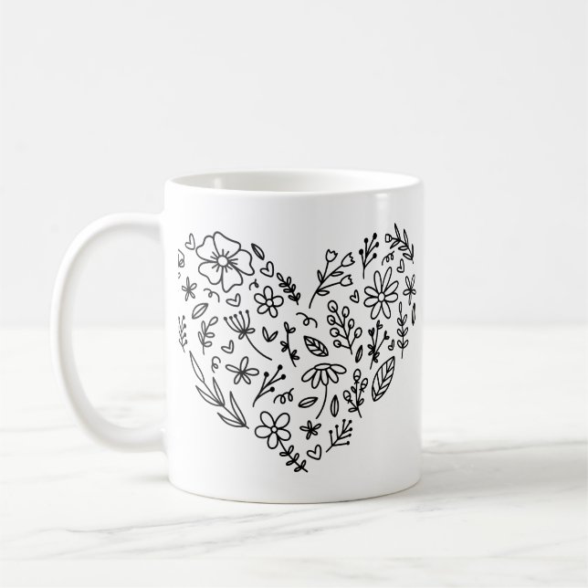 Flower Heart Mug, Flower, Wildflowers Botanic Coffee Mug (Left)