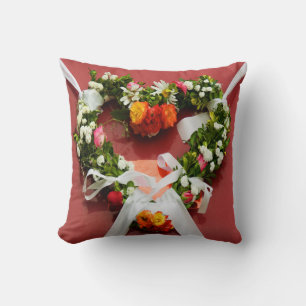 Flower Heart Wreath Valentine Pillow