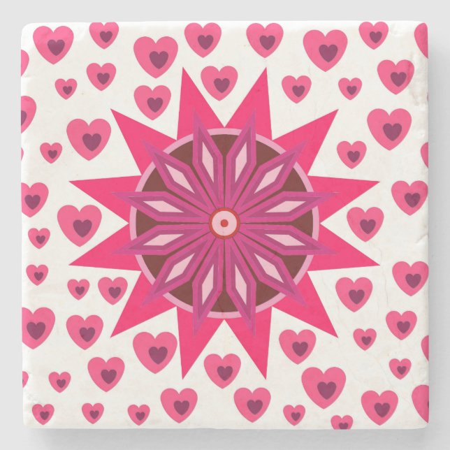 FLOWER HEARTS RED LOVE VALENTINE GIFT STONE COASTE STONE COASTER (Front)