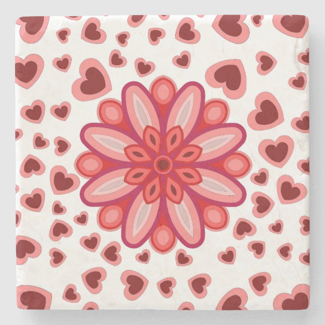 FLOWER HEARTS RED LOVE VALENTINE GIFT STONE COASTER (Front)