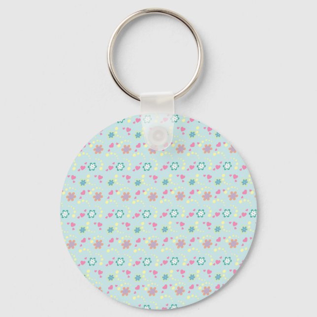Flower Hearts + your name Key Ring (Front)