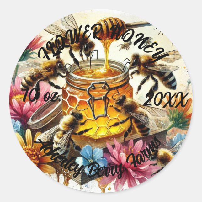 FLOWER HONEY stickers for jars (Front)