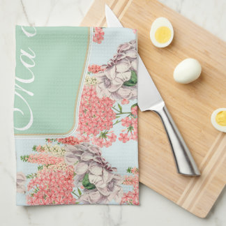 Flower, hortensias pink gardenias details tea towel
