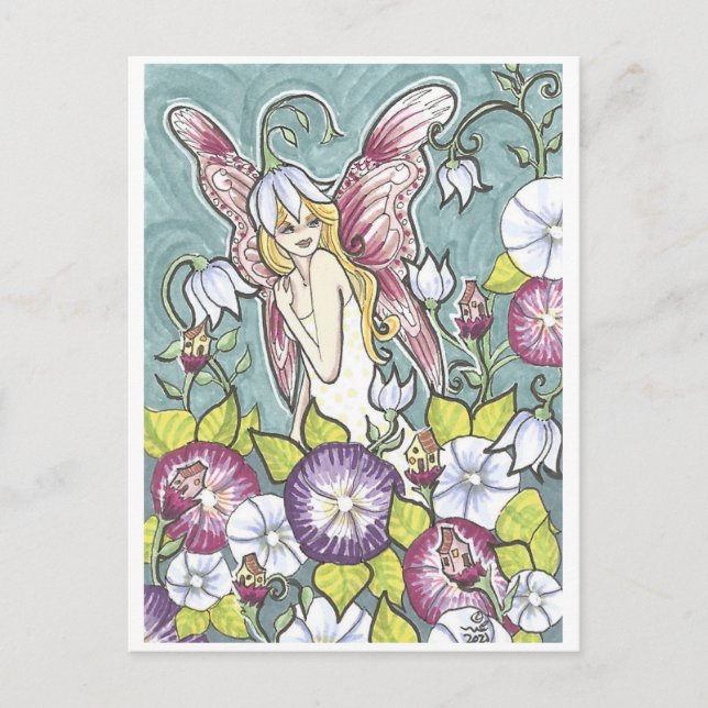 Flower Houses Fairy Garden Fantasy Art Print Postcard (Front)
