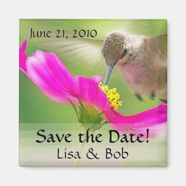 Flower Hummingbird Save the Date Magnet (Front)