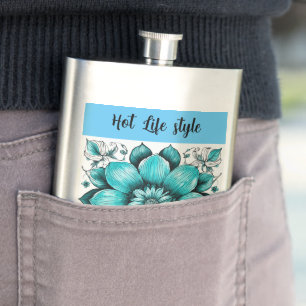 Flower Hyper realistic Pen Illustration Print" Hip Flask