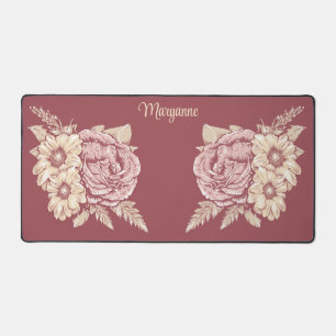 Flower Illustration custom name Desk Mat