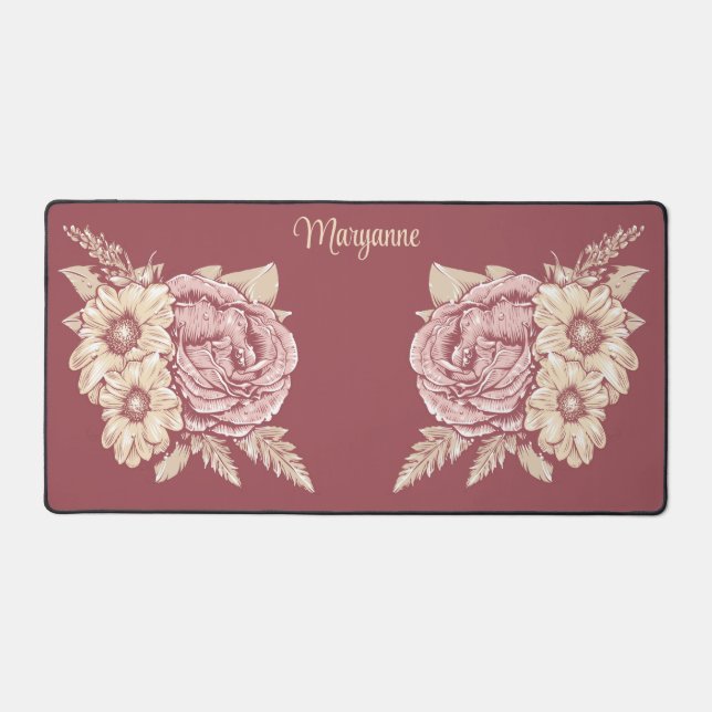 Flower Illustration custom name Desk Mat (Front)