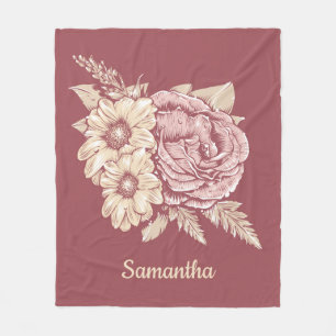 Flower Illustration custom name fleece blankets