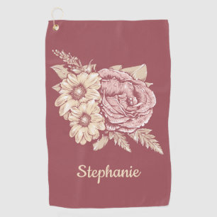 Flower Illustration custom name golf towel