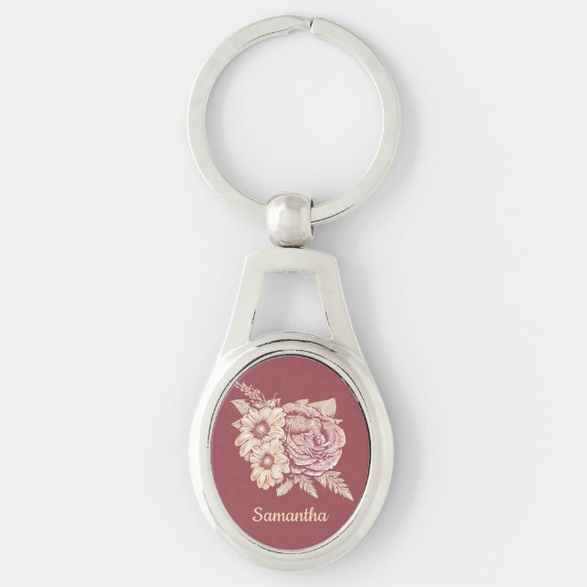 Flower Illustration custom name key chain (Front)