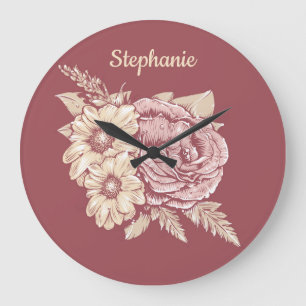 Flower Illustration custom name wall clocks