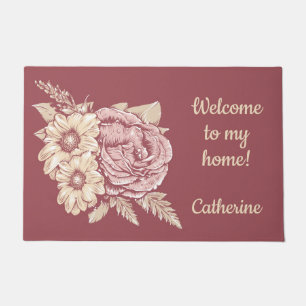 Flower Illustration custom text door mat