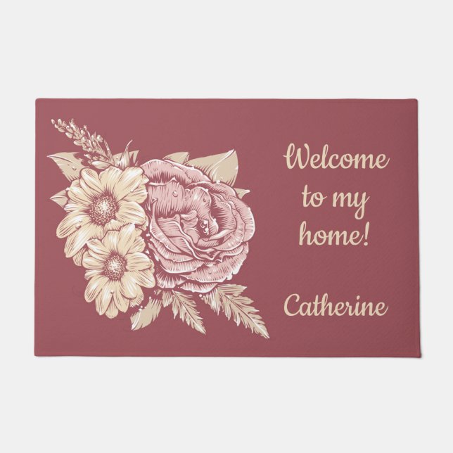 Flower Illustration custom text door mat (Front)