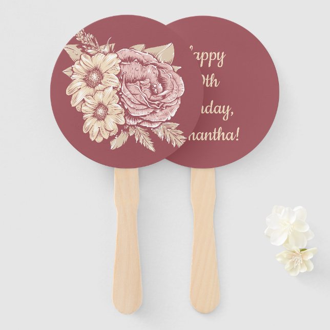 Flower Illustration custom text fan set (Front and Back)