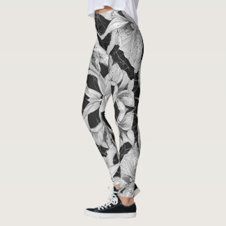 Flower Illustration design black and white  Leggings