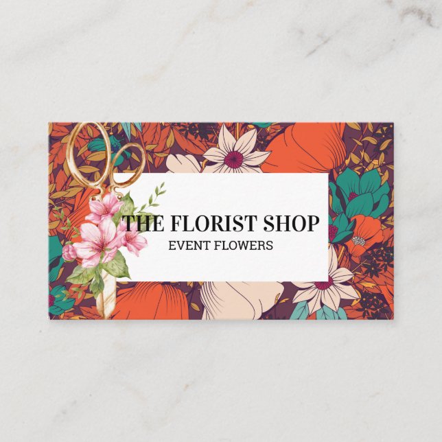 Flower Illustration | Florist Scissors Business Card (Front)