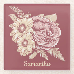 Flower Illustration glass coaster